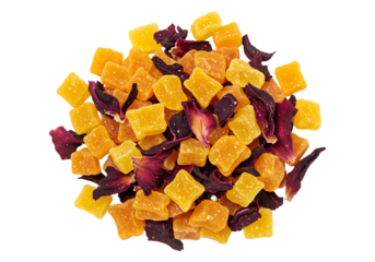 Dried mango and hibiscus tea blend isolated on transparent background