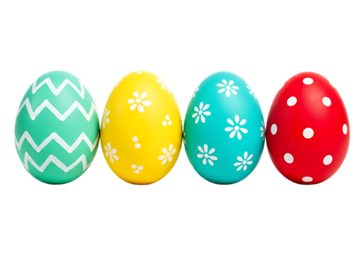 Four colorful decorated easter eggs isolated on transparent background - Powered by Adobe