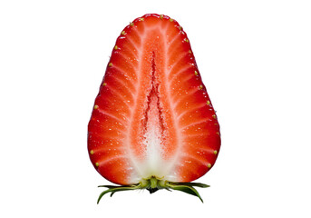 Close up of a sliced strawberry isolated on transparent background
