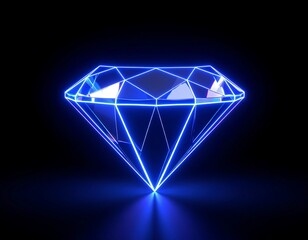 Neon diamond on black background