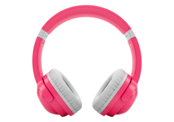 Bright pink and white headphones isolated on transparent background