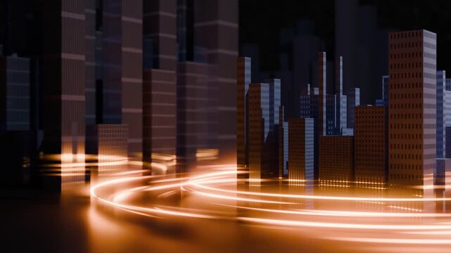 Futuristic Cyber City with Glowing Light Trails &ndash; Smart Transportation and AI Technology Concept