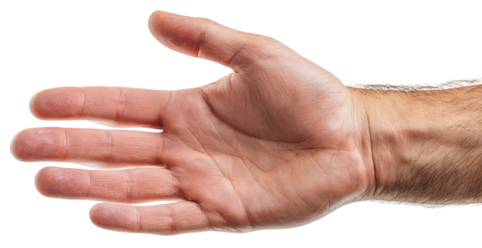 Close-up of a human hand.  Palm-side view, showing fingers and wrist.  Light skin tone, natural details visible
