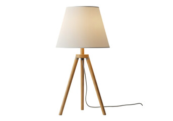 Modern wooden tripod floor lamp isolated on transparent background