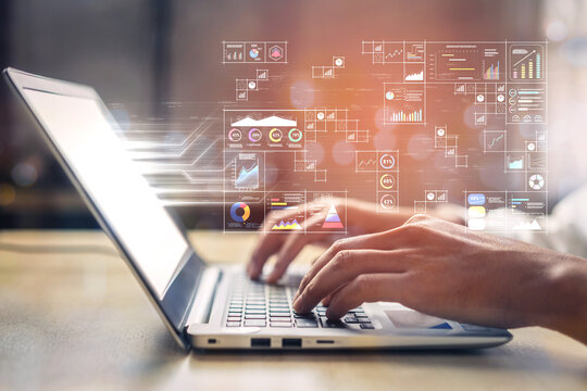 A big data visualization and business analytics dashboard grid. A complex collection of charts and graphs for comprehensive company reporting. Motif - Powered by Adobe