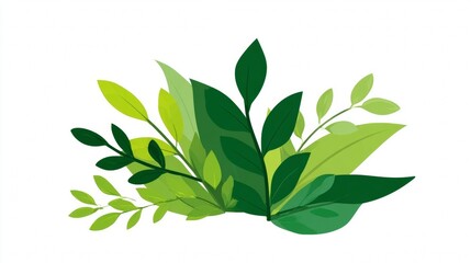 Fototapeta premium A vibrant arrangement of various green leaves and foliage on a clean white background.