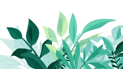 An illustration featuring various green leaves and lush foliage in different shades, creating a natural and fresh botanical background design.