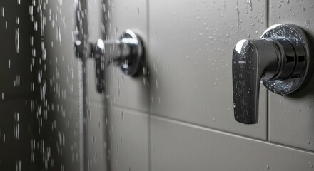Shower Faucet Detail: Modern Bathroom Fixture with Running Water