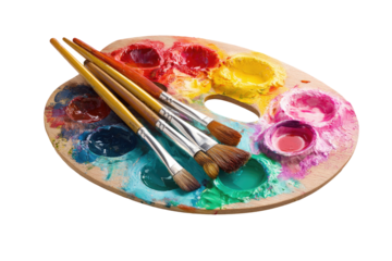 Colorful artist's palette with paint and brushes (2)