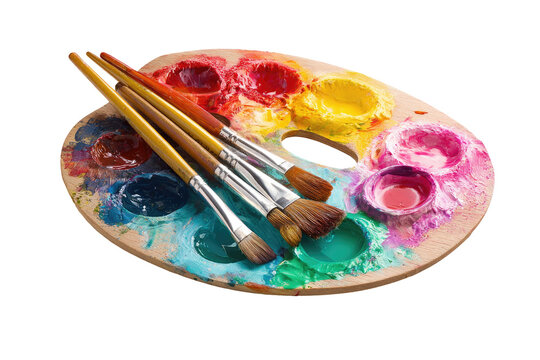 Colorful artist's palette with paint and brushes (2)