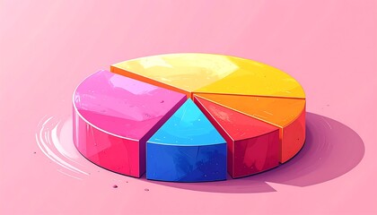 Colorful 3D pie chart on pink background