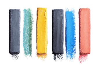 Close-up of colorful art crayons, various shades, stacked vertically