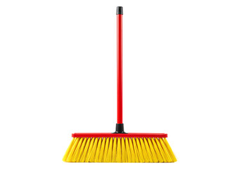 Red handled yellow bristle broom isolated on transparent background
