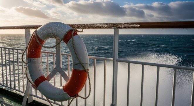 Lifebuoy on Ferry Deck: Coastal Safety at Sea
