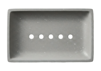 Simple square gray soap dish with four drainage holes isolated on transparent background