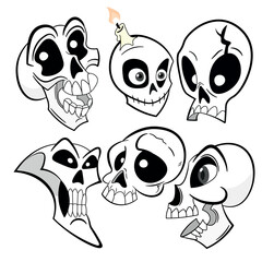 A set of vector icons featuring cartoon-style skulls. Created for Halloween.