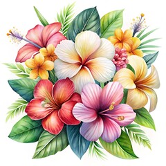 Fototapeta premium vibrant tropical hibiscus watercolor flowers