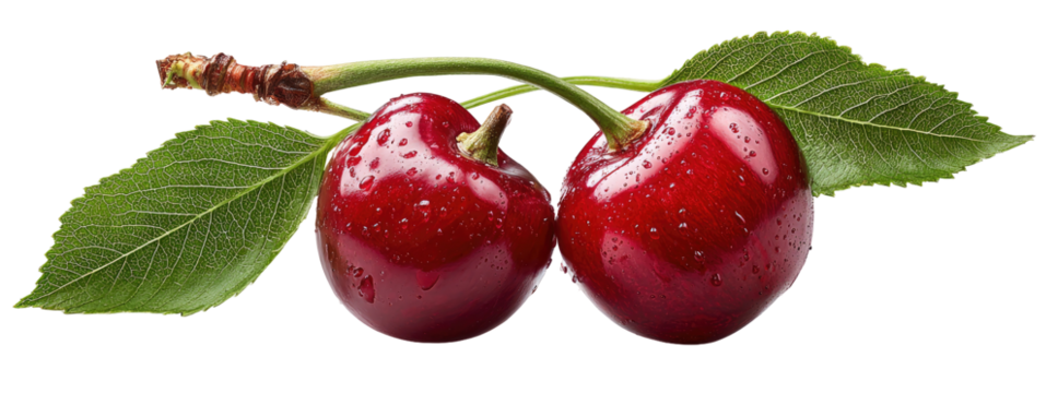 Two ripe cherries with leaves (1)