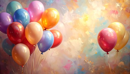 Colorful balloons against a painted background