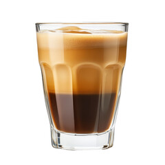 Cream coffee liquid, Creamy coffee liquid in a clear glass, showcasing a rich, light brown color with a smooth texture, isolated on transparent background