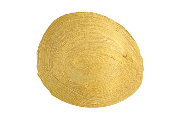Gold Brush Stroke. Golden Paper. Circle shape. Isolated on White Background and Transparent PNG.