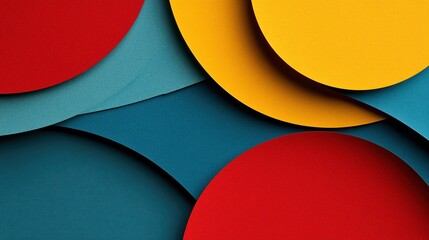 A vibrant arrangement of layered circles in red, yellow, and teal creates a modern, abstract backdrop suitable for various design projects, marketing materials, or social media graphics,