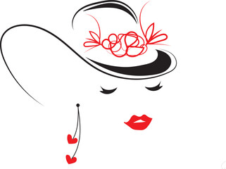 woman with a hat line art vector.
