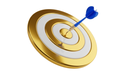 Achieving success with a direct hit on a golden target symbolizing focus and goal on transparent background