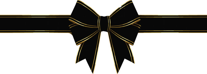 Classic black ribbon bow with golden edges, ideal for premium packaging, luxury branding, gift wrap, or elegant festive design