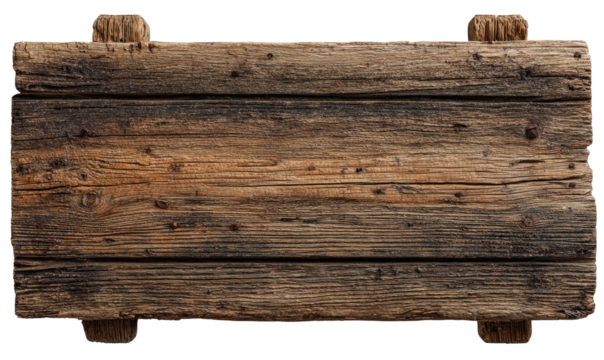 Rustic, weathered wooden plank sign