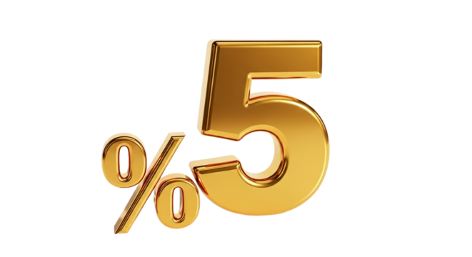 Unveiling a shiny golden five percent discount a celebration of savings and smart shopping on transparent background