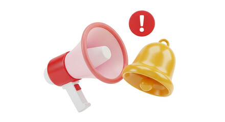 Loudly announce immediate attention needed with a bold red and white megaphone next to a shiny on transparent background