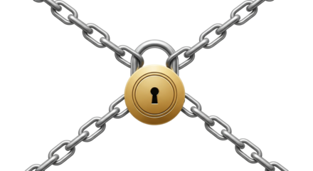 The strong protection of a shiny golden padlock ensures your data is secure against a dark on transparent background