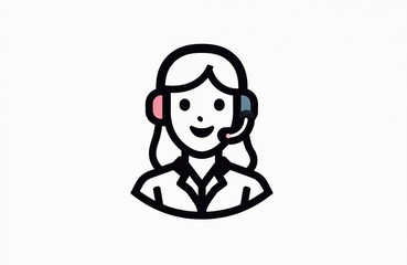 Customer support icon features operator with headset and friendly smile. Visual illustration represents call center, service, assistance, help desk, communication, contact center professionals.