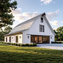 White barn house on a sunny day