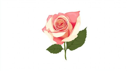 Fototapeta premium A beautiful red rose with green leaves on a white background, symbolizing love and romance