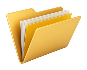 Yellow 3 D Folder with White Paper Sheets on Black Background document