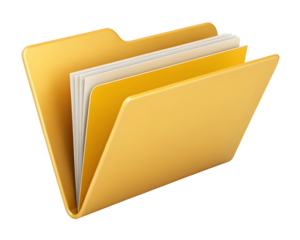 Yellow 3 D Folder with White Paper Sheets on Black Background document
