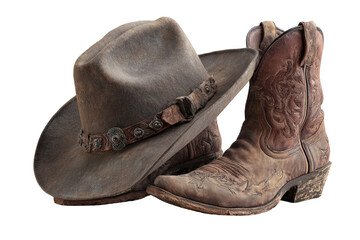 Aged cowboy hat and boots