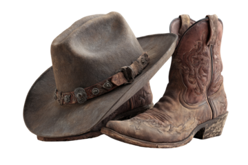 Aged cowboy hat and boots
