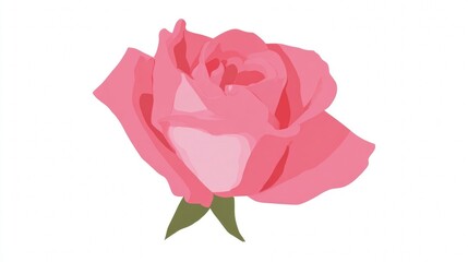 A beautiful pink rose with lush green leaves and delicate petals is isolated on a clean white background, perfect for a romantic gift