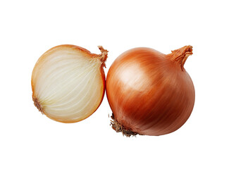 Two whole and half onions,  close-up,  isolated on black