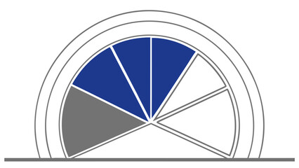 Pie chart graphic with blue gray segments data information