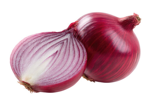 Two whole and half red onions