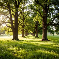Sunlit path through a verdant tree line