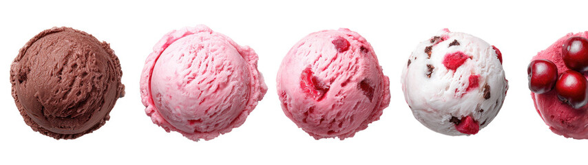 Four ice cream scoops of various flavors