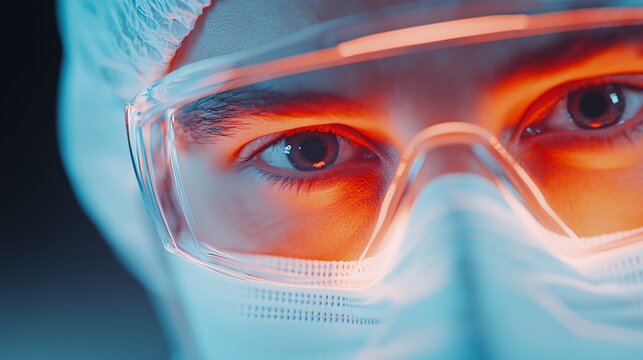 Medium close up of scientist reviewing hydrogen fuel cell data on holographic tablet.