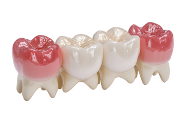 Dental crowns, various shades, realistic depiction