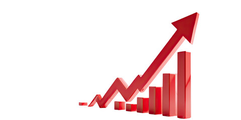 Red upward trending bar graph