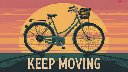 Vintage Bike under Sunset Keep Moving